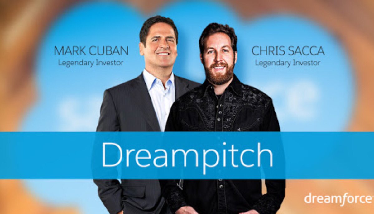 Benioff's tweet photo. Ready to pitch innovation to these sharks? Apply for Dreampitch, and see @mcuban &amp; @sacca at Dreamforce! https://t.co/v75jP3VZGH