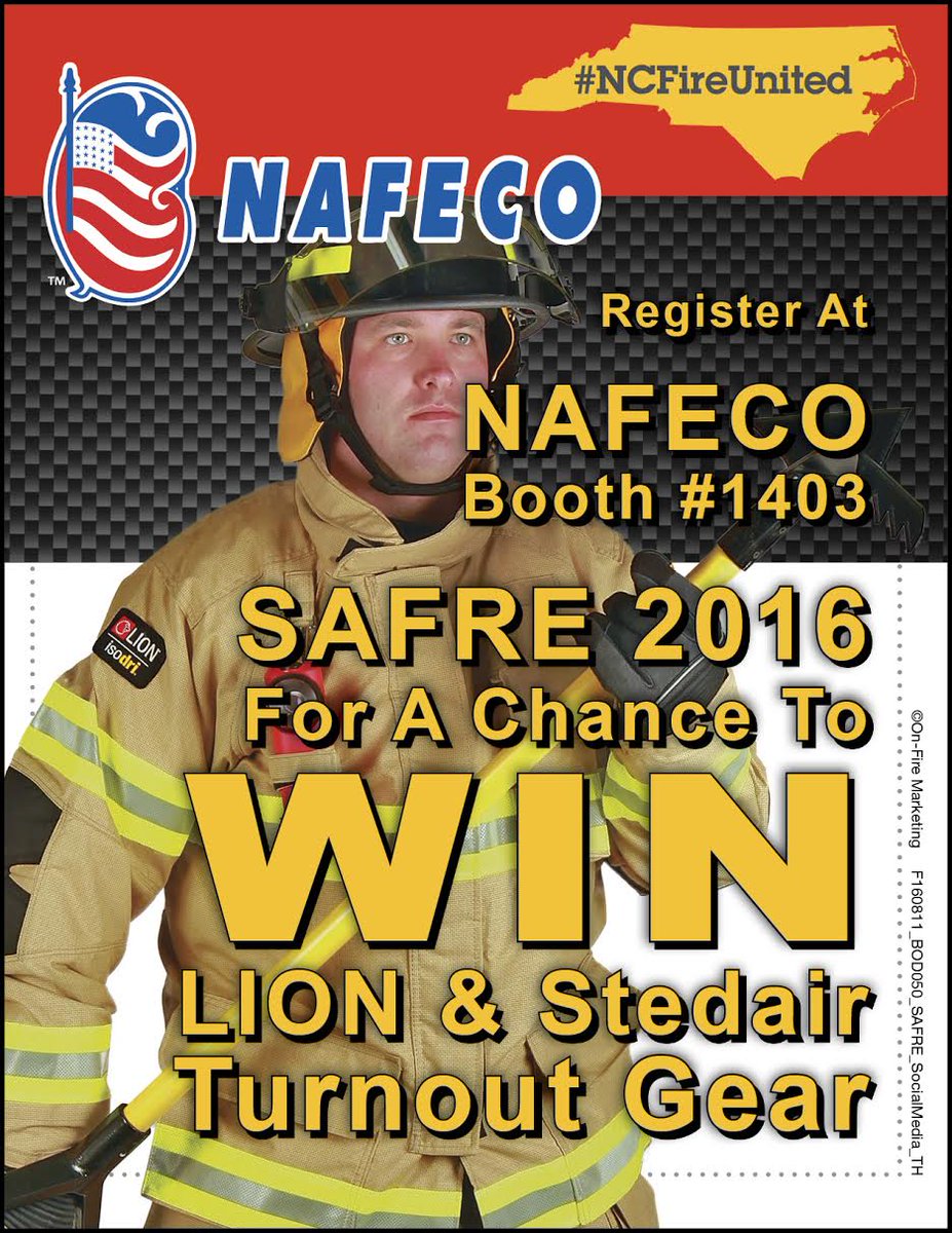 NAFECO_Fire's tweet photo. REGISTER TO WIN LION &amp; Stedair turnout gear at NAFECO Booth 1403 #South Atlantic Fire Rescue Expo https://t.co/L4kBb9W6o5