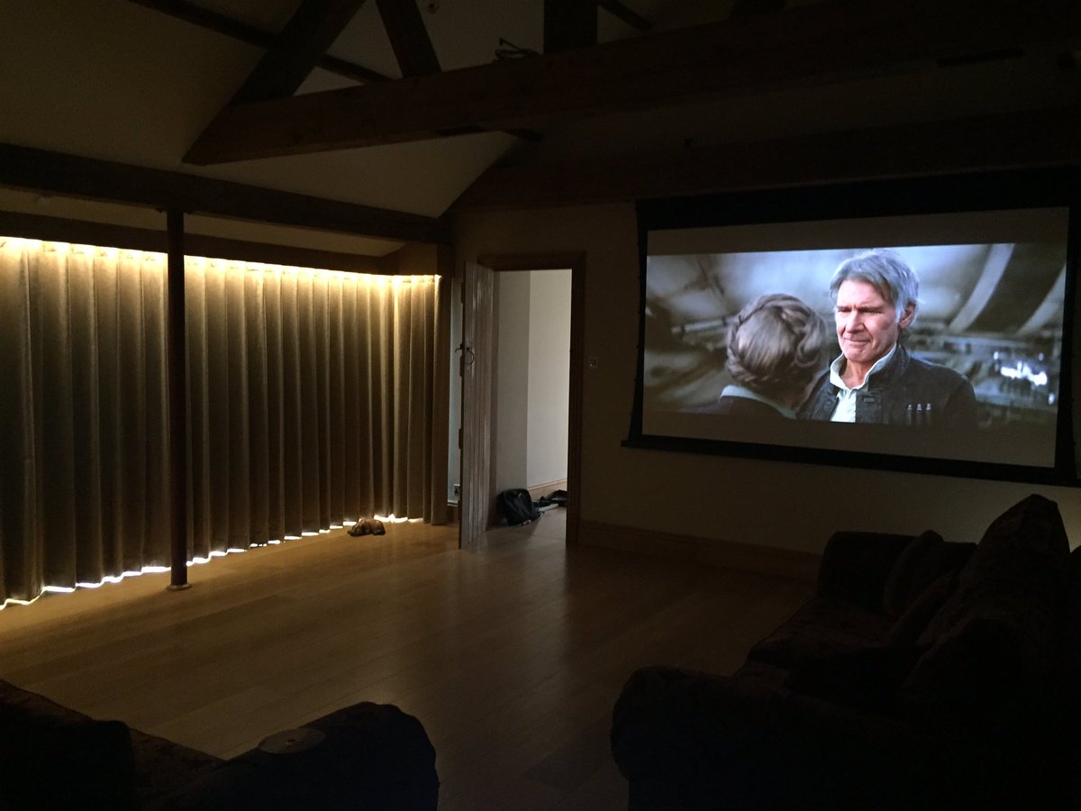 Setup of a <a href="/Dolby/">Dolby</a> Atmos home cinema in #Cheshire
Height channels &amp; screen recessed into oak beam. #liveinstall