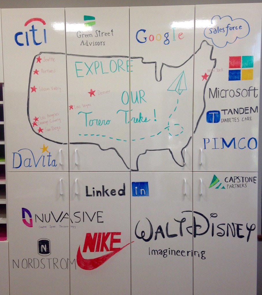 Our Torero Trek Board is filling up!  Exciting trips to companies across the U.S. for our students. #usdcareers