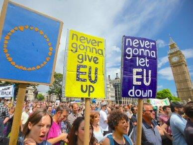 Elliot_cherniak's tweet photo. some  hardcore rickrolling  at an anti brexit protest #rickrolled #brexit https://t.co/gWjQjHFOJ2