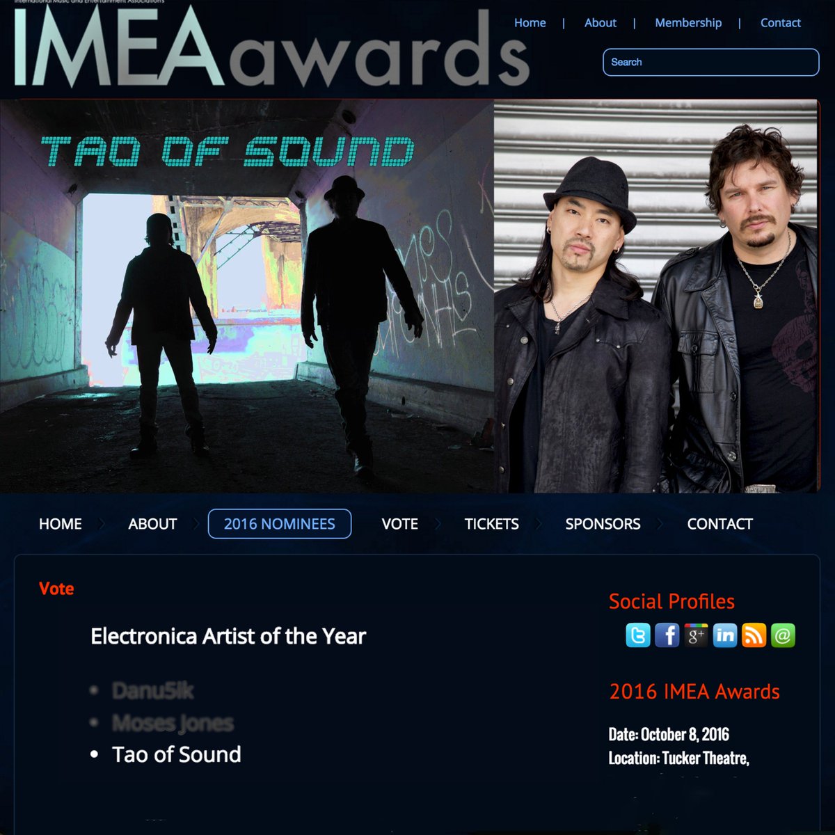 Tao Of Sound is nominated for the #IMEAAwards as Best #Electronica Artist of the year! VOTE: imeaawards.com/nominees/2016-…