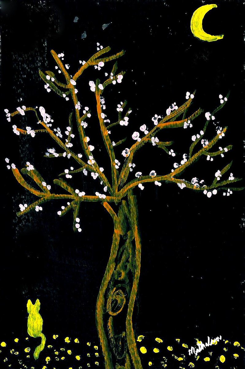 Nathaliangelina's tweet photo. Painting on black #artillustration #paintingcat #paintingtree https://t.co/Mzk2To6MDo