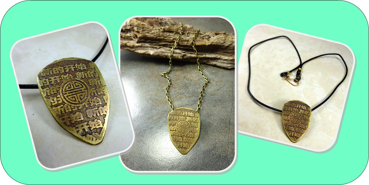 CraftySchmantzy's tweet photo. New Beginning Etched Brass Necklace with Chinese Calligraphy &amp; Good Luck Symbol. https://t.co/pX24dPw0tK https://t.co/cDcgOaKDQS #etsymntt a