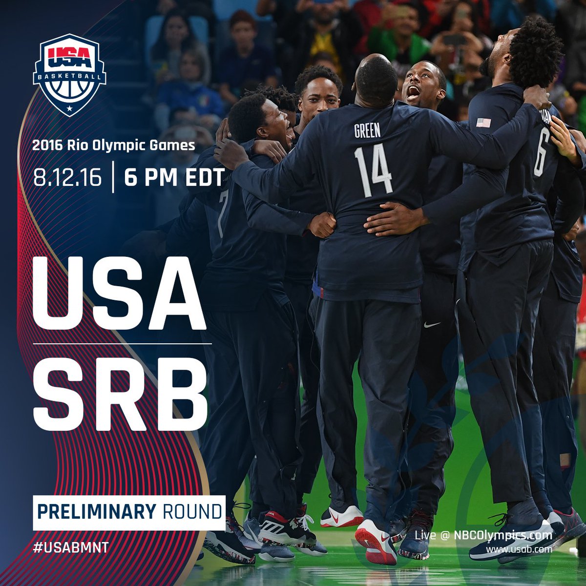 usabasketball's tweet photo. #USABMNT (3-0) vs Serbia (1-2) - #Rio2016  

Friday | 8/12 | 6 p.m. EDT

🇺🇸🏀🇷🇸

💻 : https://t.co/8XbHpJh6Lr https://t.co/aNOYFe2uxP
