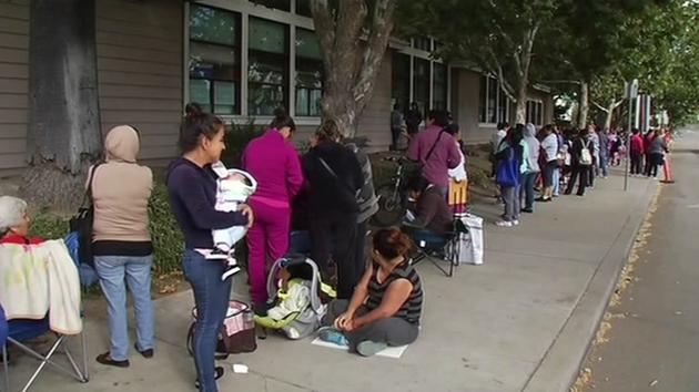 BayAreaProud's tweet image. Residents line up for @PackABack giveaways!  Tomorrow at Sacred Heart Community Service 9am-4:30pm