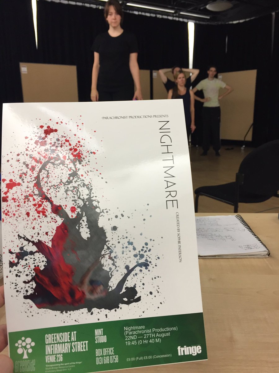 ParachroneProd's tweet image. A poster in rehearsal. It&apos;s late and we&apos;re working hard again.

#EdFringe #Nightmare2016 #Parachronist