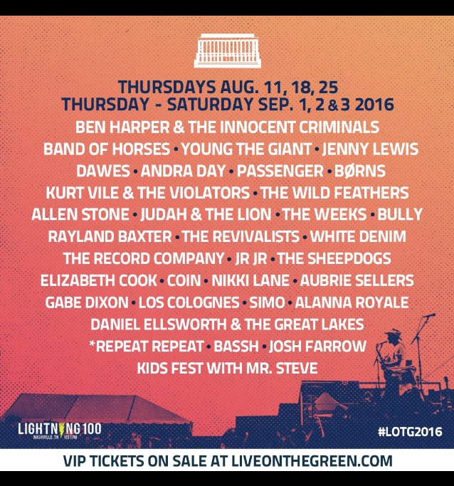 RooMayor's tweet photo. #Nashville get your ass to Public Square Park tonight for @LiveOnTheGreen WHITE DENIM IS OPENING https://t.co/BfNLWMRVfM