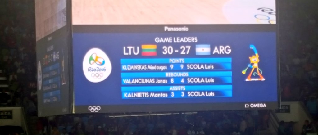 FIBA's tweet photo. Game leaders at half-time: @LScola4 (9pts 4reb 3as) is everywhere! #LTU 30-27 #ARG! #Rio2016 #Basketball https://t.co/1nnEqbiKbQ