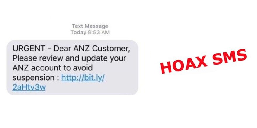 ANZ_AU's tweet photo. HOAX: If you receive this SMS requesting you to click a link to review your account, please delete it immediately https://t.co/ITreHNK2Sp