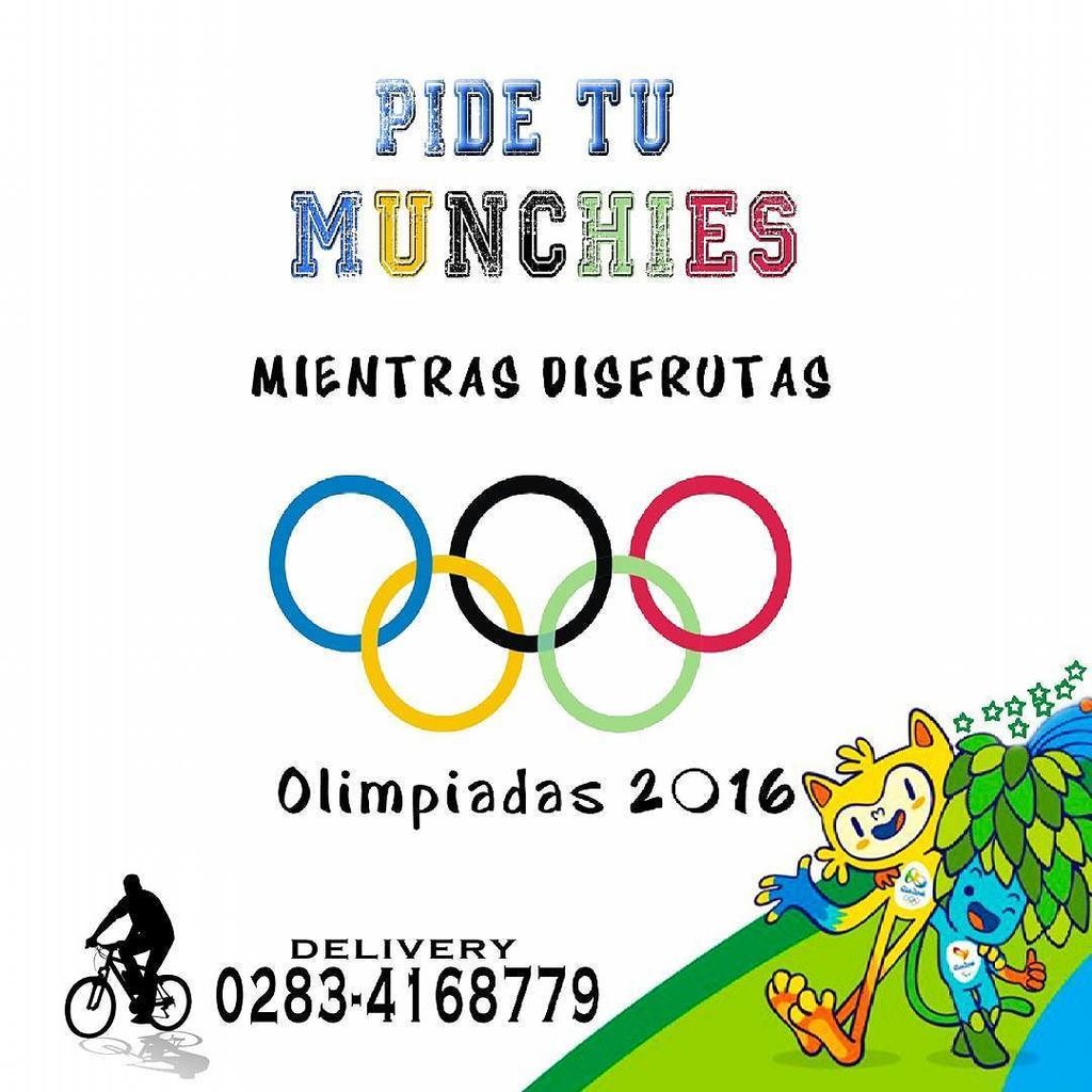 SrMunchies's tweet photo. Que la fiebre de las OLIMPIADAS Río 2016 ⛳🏆🏈🏊🏁🚲 , no te detenga. Pide tu Munchies al 0283-… https://t.co/QVpG74JABV https://t.co/oFMzjx744Z