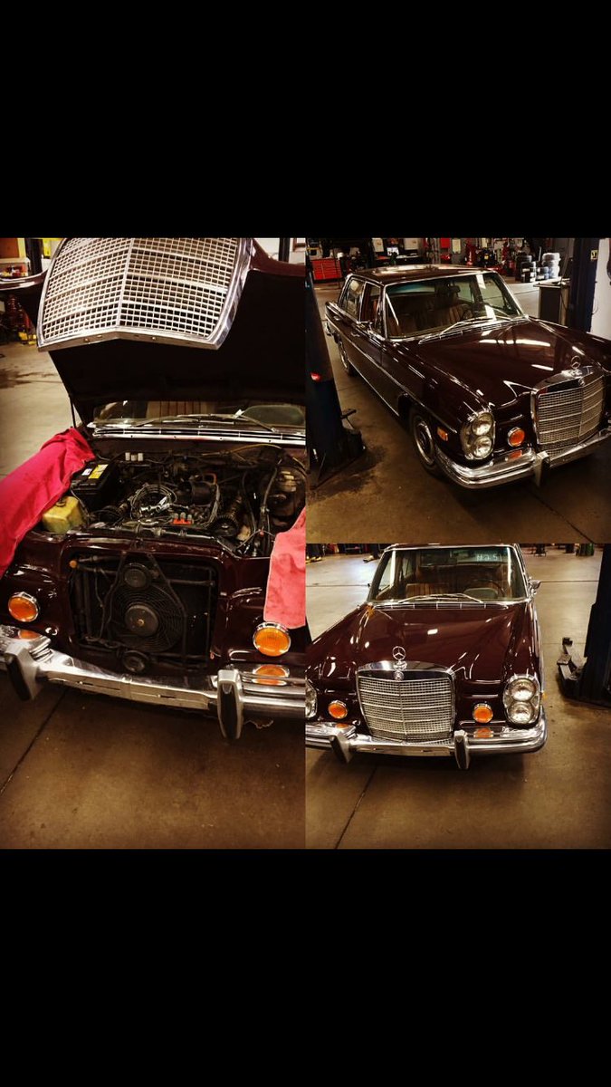 P_Imports's tweet photo. Check out this iconic 1972 Mercedes Benz 280sel in for a tune up.  Prob one of the coolest front grills Mercedes had https://t.co/TY2LWBFt4W