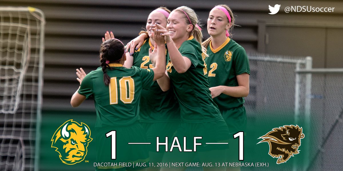 HALF: NDSU 1, Manitoba 1. Anna Reinholz netted the goal for the Bison in the 32nd-minute off a Mariah Haberle assist