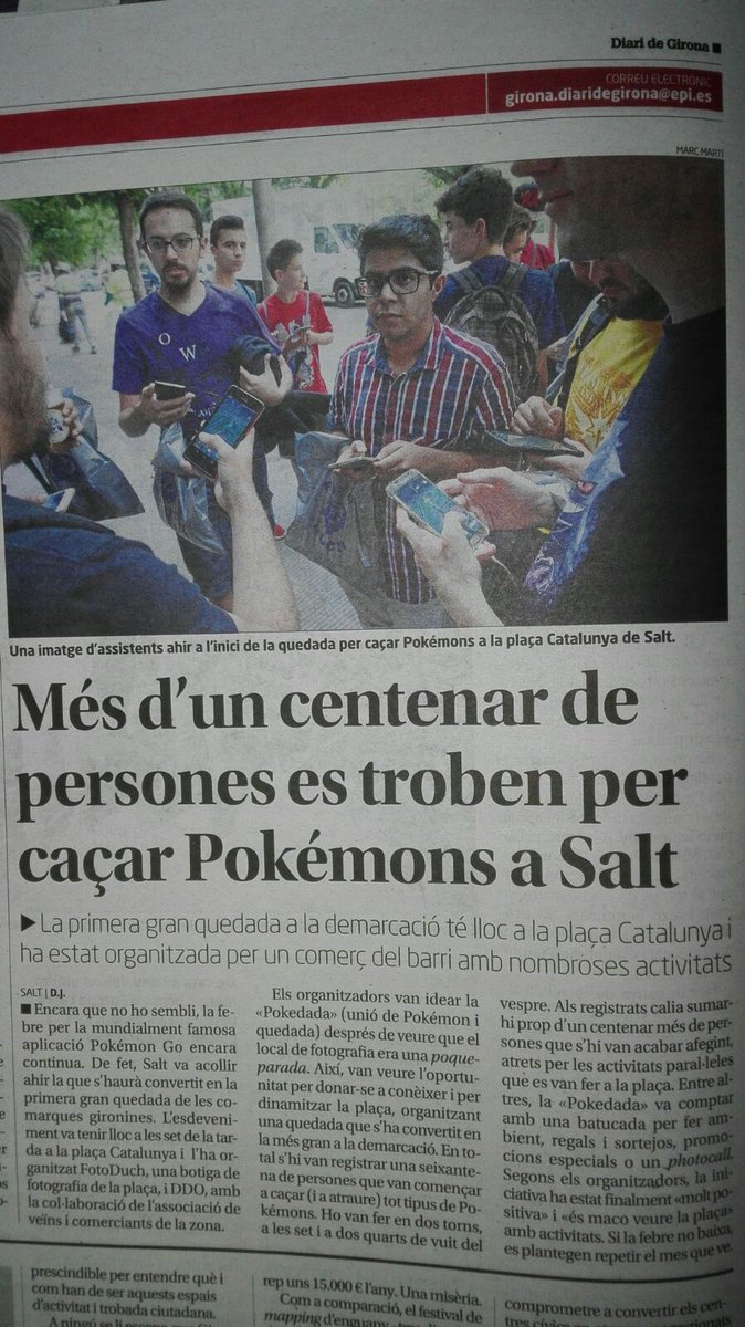 pokeparadaDDO's tweet photo. #FelizViernes la #Pokedada en el @DiarideGirona @clubpokemongo @PokemonGirona mooola!! #pokemongo #salt #fotoduch https://t.co/b7JhRo6mBh