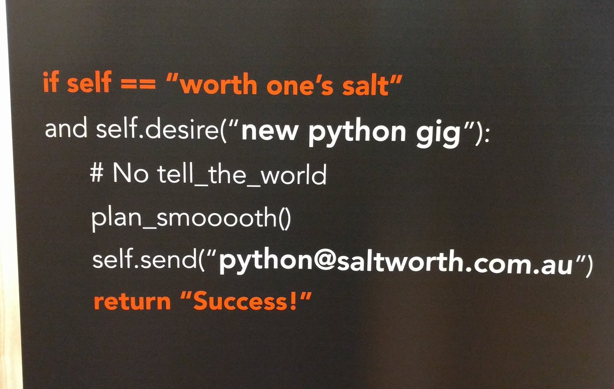 visualdensity's tweet image. I see what you did there... seen at #pyconau #saltworthy