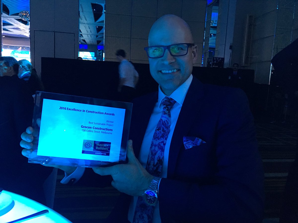 kaaundel's tweet photo. 150 Collins Street, Melbourne wins at @mbavic for best sustainable project!! @Grocon https://t.co/B22jCjjPFF