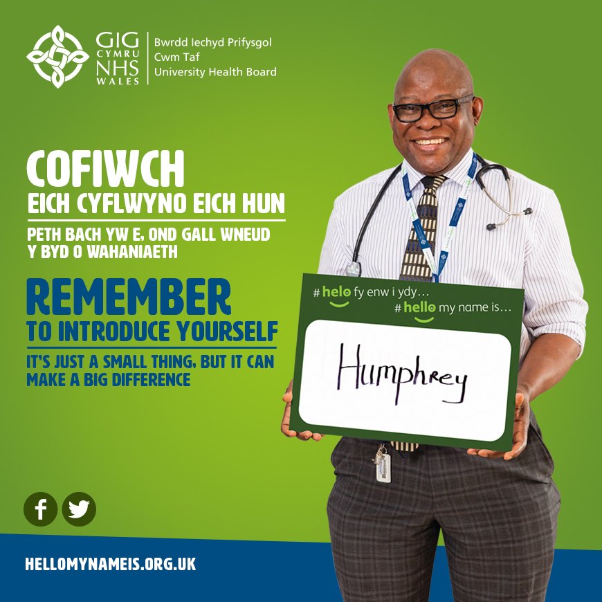 #hellomynameis Humphrey.  "I'm a consultant paediatrician <a href="/CwmTaf/">Rocco C. Brito</a>  and a champion for the #hellomynameis campaign