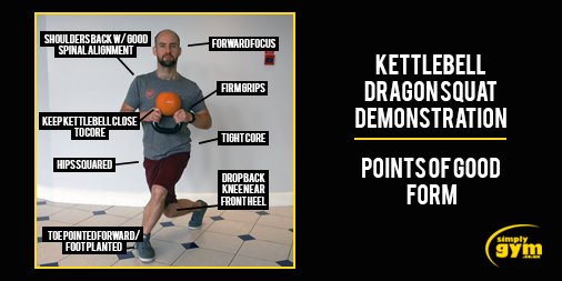 SimplyGymHQ's tweet photo. #PerfectYourForm The Kettlebell Dragon Squat requires hip flexibility, balance and coordination. Image: @mattprintPT https://t.co/Gc6h33wni5