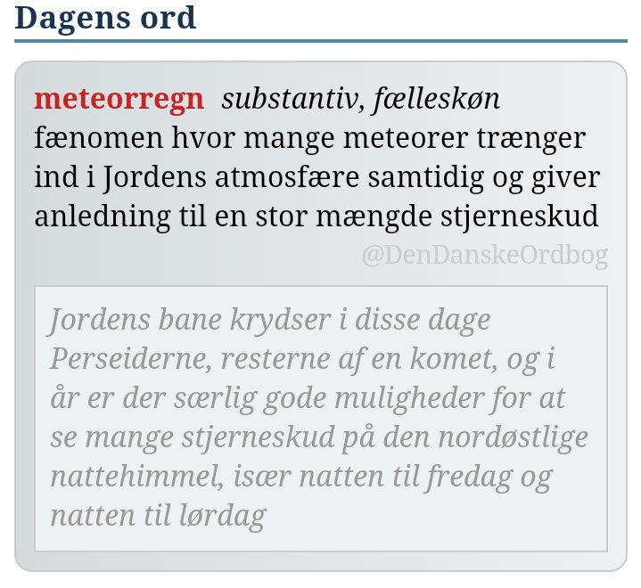DenDanskeOrdbog's tweet photo. #lysshow 🌟 ✨ #nattehimmel #stjerneskud #dagensord
https://t.co/vnqhv7ckzT https://t.co/tBNr48dsv6