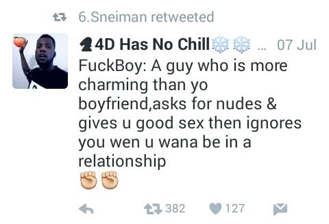 Bakang1995's tweet photo. Best definition i have ever seen πππππ
#fucboy https://t.co/uQyV9Q3S5s