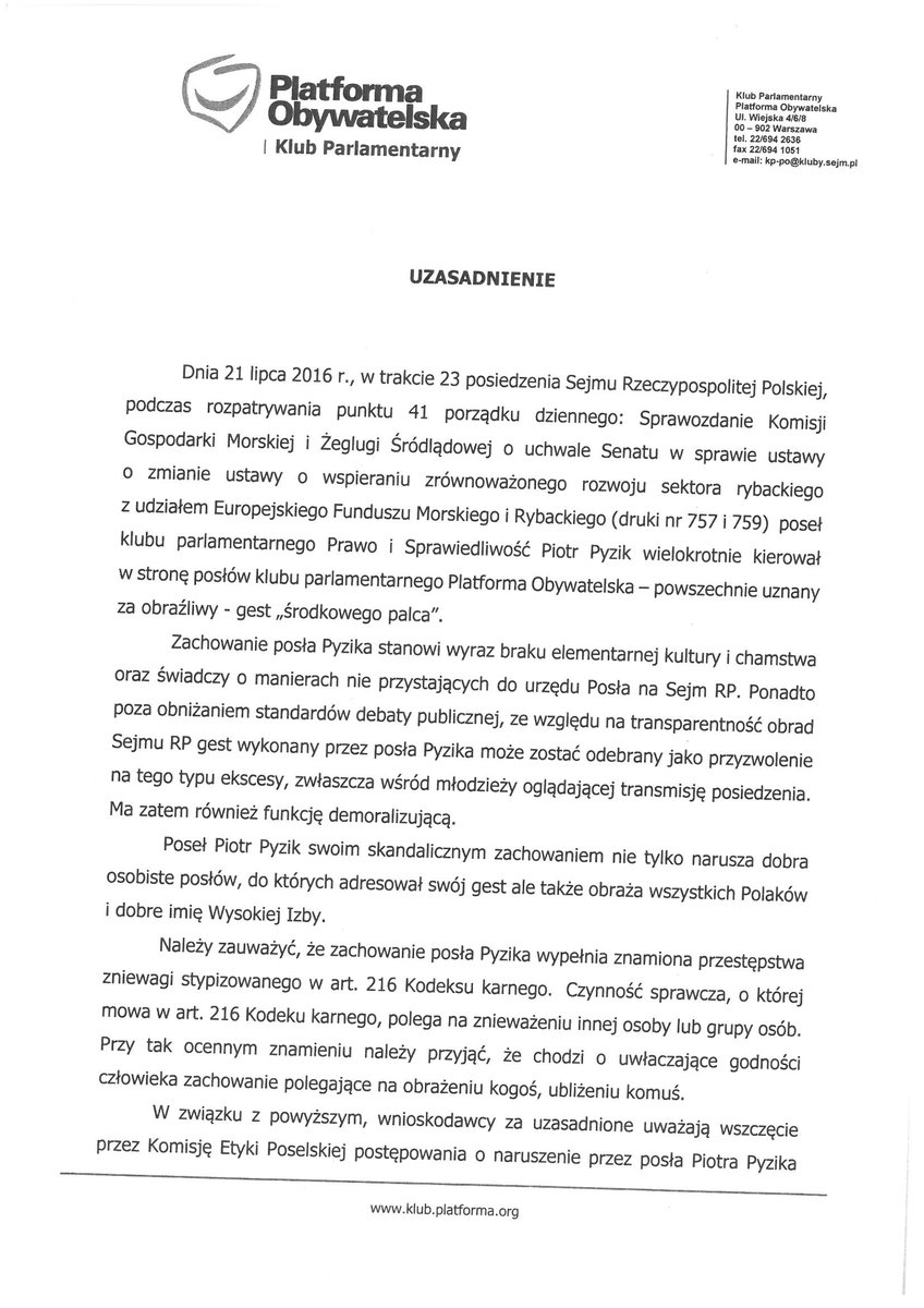 Obywatelska_KO's tweet image. Złożyliśmy wniosek do Komisji Etyki Poselskiej ws. skandalicznego zachowania posła #Pyzik.a.