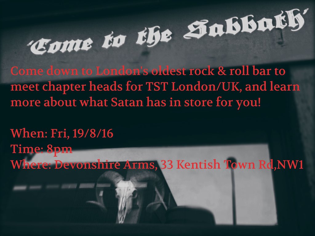 G_O_Satan's tweet photo. Hail Satan!
It's The Satanic Temple, London/UK's first Satanic Social!
#TST #thesatanictemple
#tstlondon #tstuk https://t.co/JWaPNwaOOs