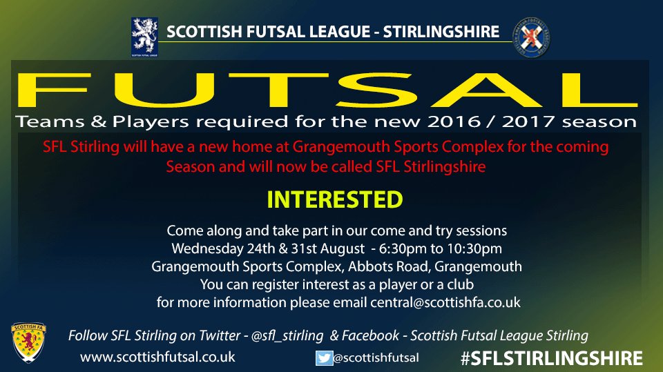 We're holding taster sessions at Grangemouth Sports Complex tonight &amp; 31st August. Come along and give futsal a try