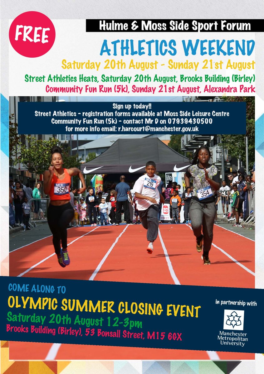 MMUSport's tweet photo. Looking forward to this Rio themed event in Moss Side &amp; Hulme - hope to meet many of you there. #freefunforfamilies https://t.co/FX7mN8s58Q