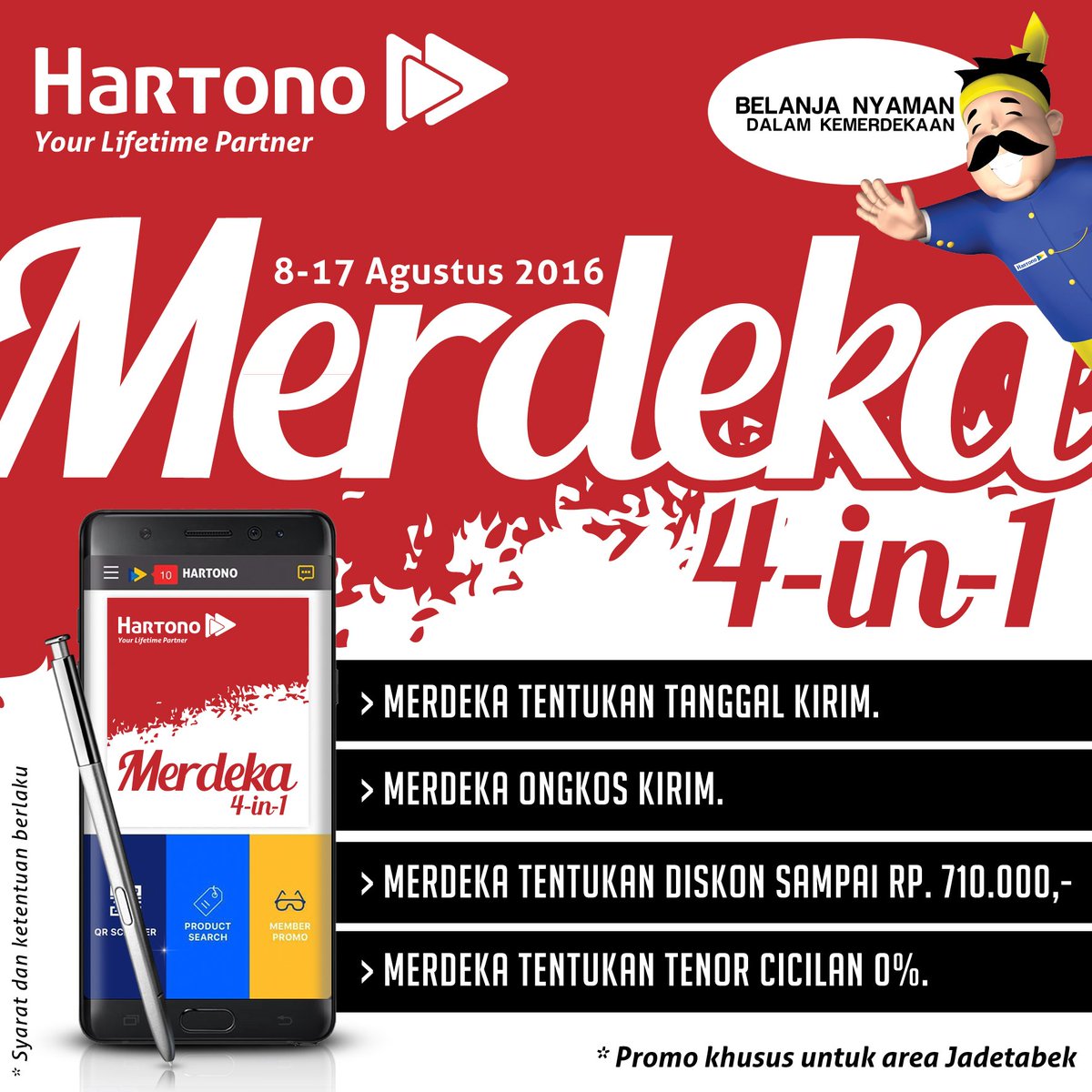 Merdeka 4-in-1 di My Hartono. Segera buka aplikasi My Hartono. Belanja Nyaman Dalam Kemerdekaan! #merdeka4in1