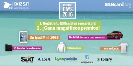 ESNSpain's tweet photo. ¿Te gustan estos premios? Registra tu ESNCard en https://t.co/ApVjPFq9hV y podrás ganarlos! #WelcomeDaysESNspain https://t.co/c6b6njrNNZ
