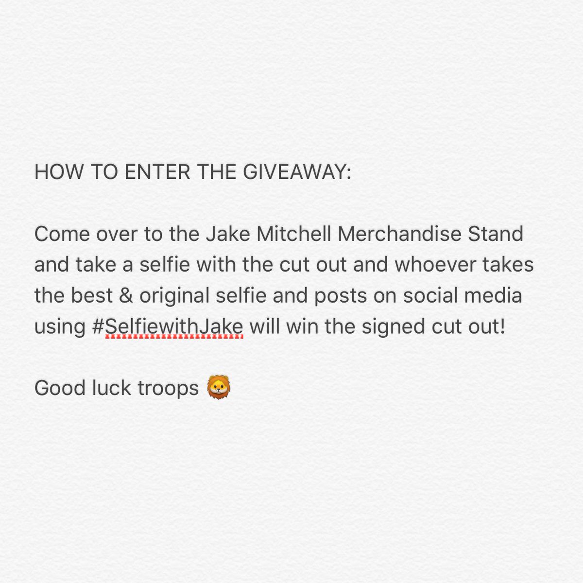 JakeJMitchell's tweet photo. Giving this cut out away at @SummerInTheCity 🐠 Read the instructions on how to win it troops 🦁 #SelfiewithJake https://t.co/3v2VncRxPT