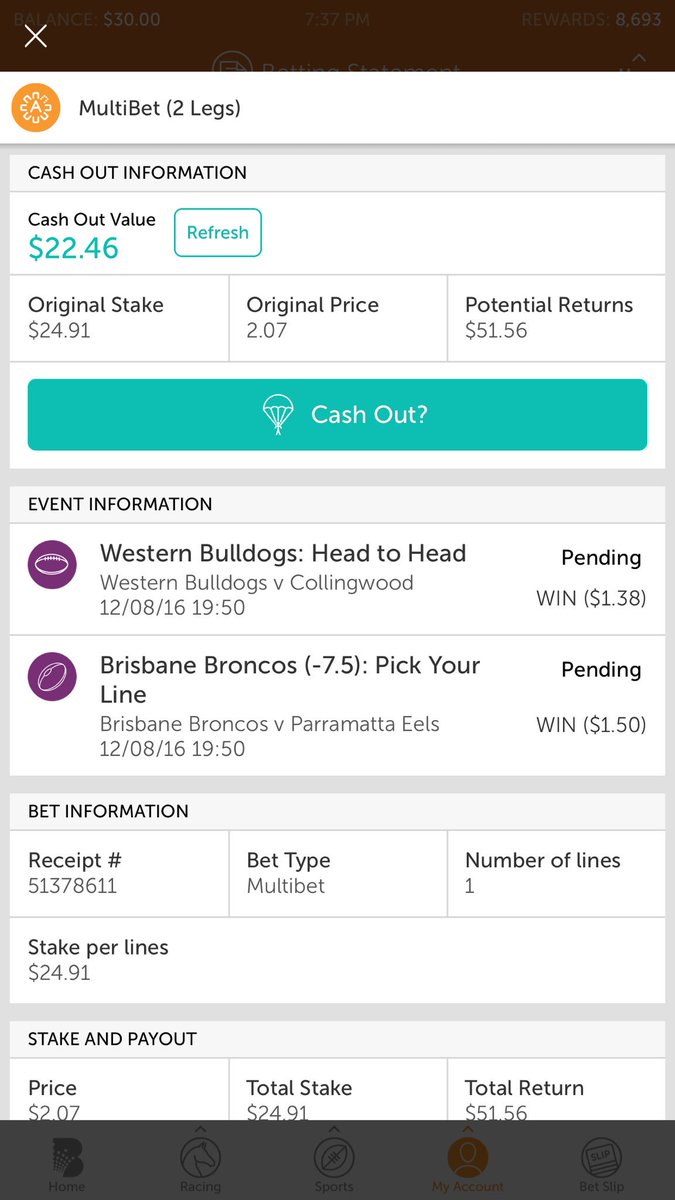 BetsMulti's tweet image. Get on this . Easy double up :) 💰💰💰 #NRLBroncosEels #AFLDogsPies