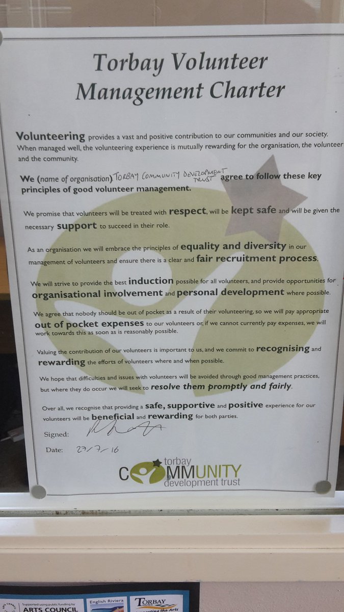 VCTorbay's tweet photo. Our signed Volunteer Management Charter is proudly on display. Where's yours? https://t.co/3kOiH1n4Y8