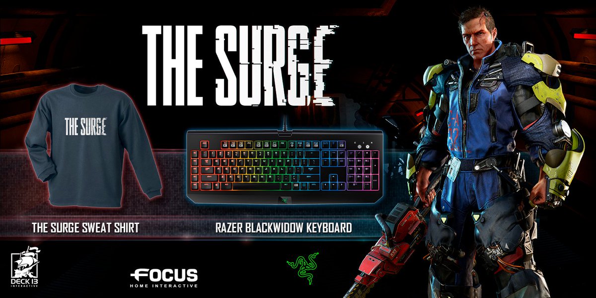 TheSurgeGame's tweet photo. RT &amp; Follow for a chance to win a @Razer BlackWidow keyboard and exclusive shirt! Action RPG The Surge releases 2017 https://t.co/FaXdNjkQft
