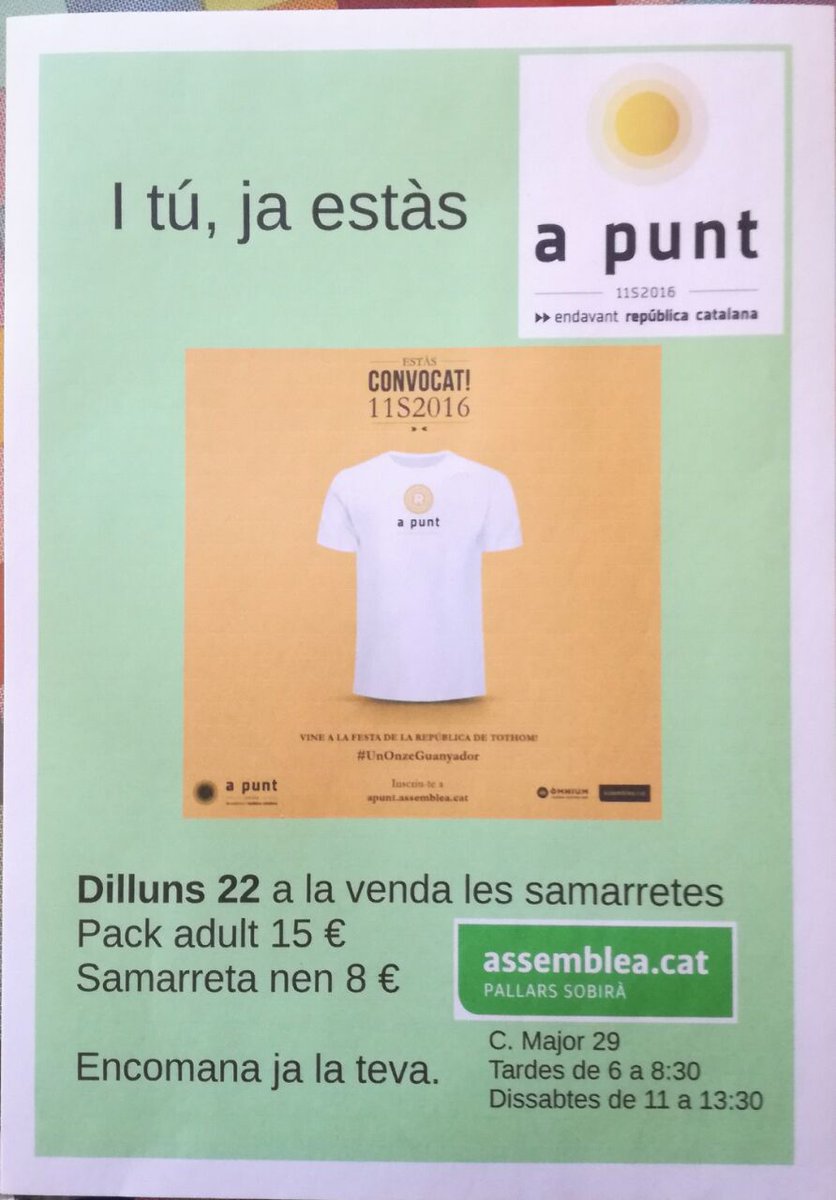 atpallarssobira's tweet photo. A Sort tens la teva samarreta per l'#11s2012 . Ja estàs #Convocat.
#aPunt https://t.co/LM7l6QXfCJ