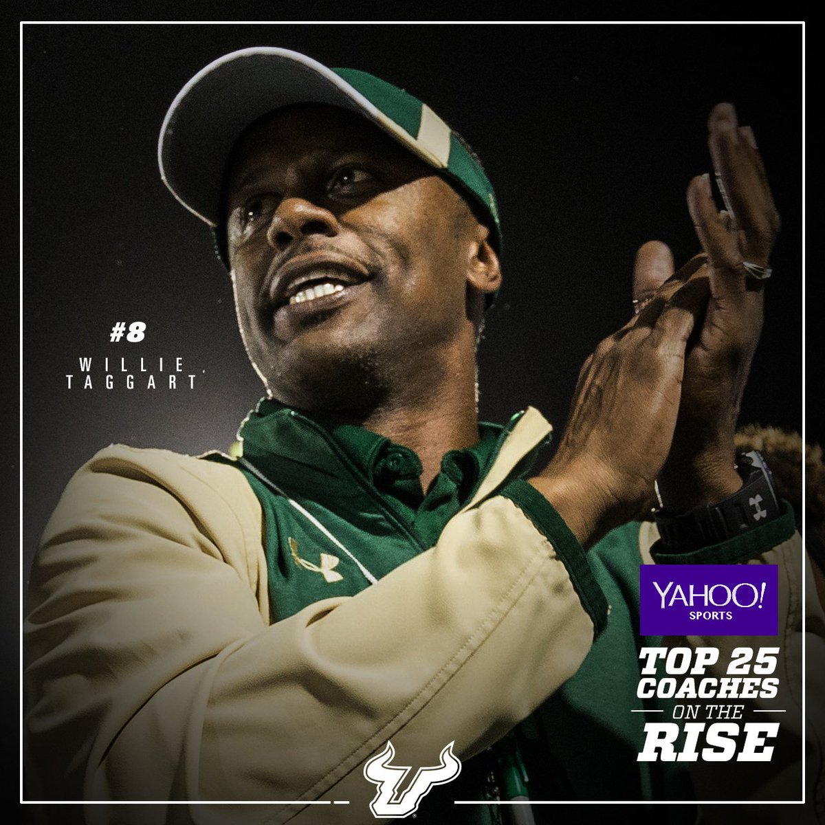 USFFootball's tweet photo. #8 on @YahooSports list of Top 25 coaches on the rise? @CoachTaggart. 🤘🏈

https://t.co/expWfHmgcC https://t.co/uxUr8pPGcp