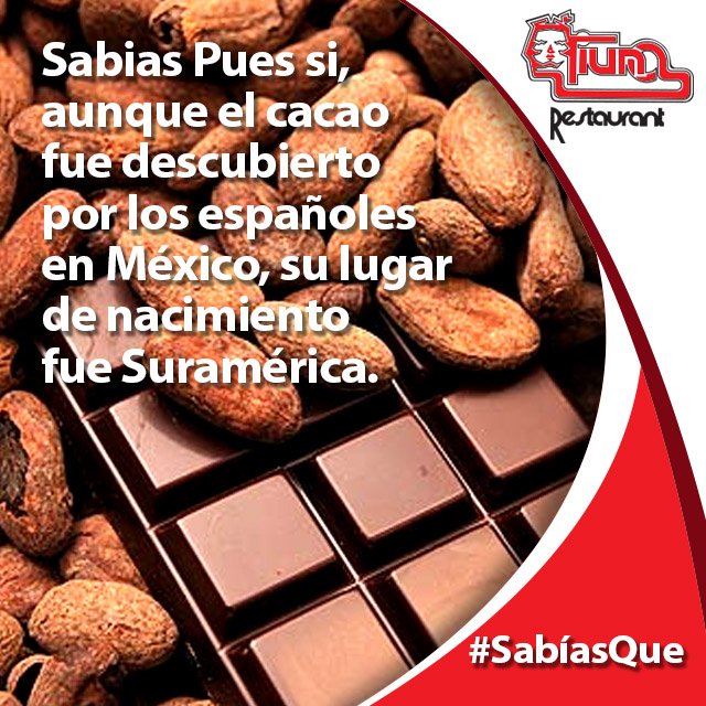 TiunaRestaurant's tweet photo. ¿Sabias que el cacao nace en Suramérica?#SabíasQue https://t.co/i6XyJFZz3u