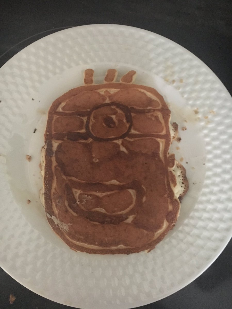 kipp1024's tweet photo. @MikeAndMike sometimes just gotta do it for ur kids. #pancakes #minion https://t.co/dfKDz8bkQl