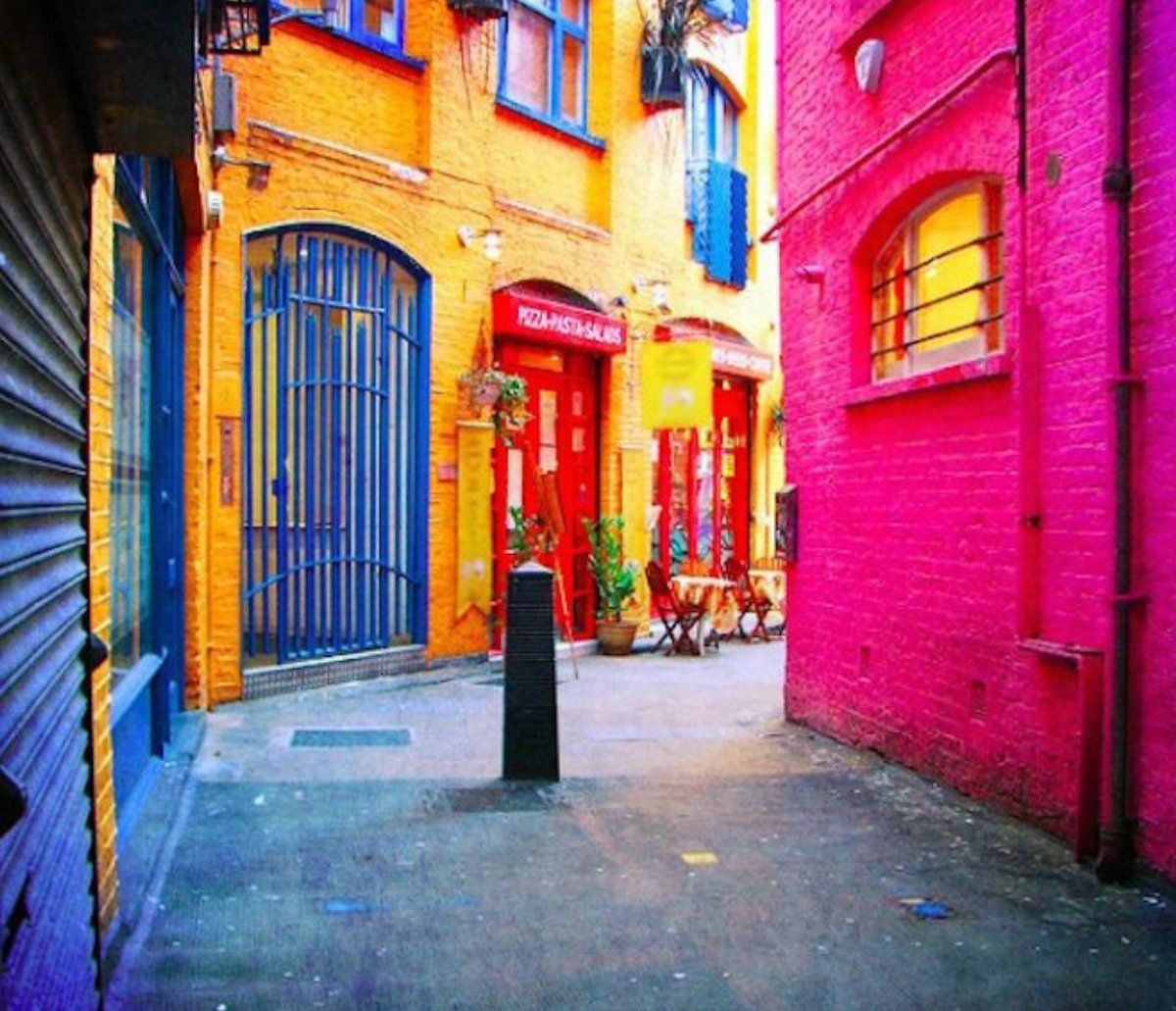 Color street. Colorful Street. Pink Window London. Neals.