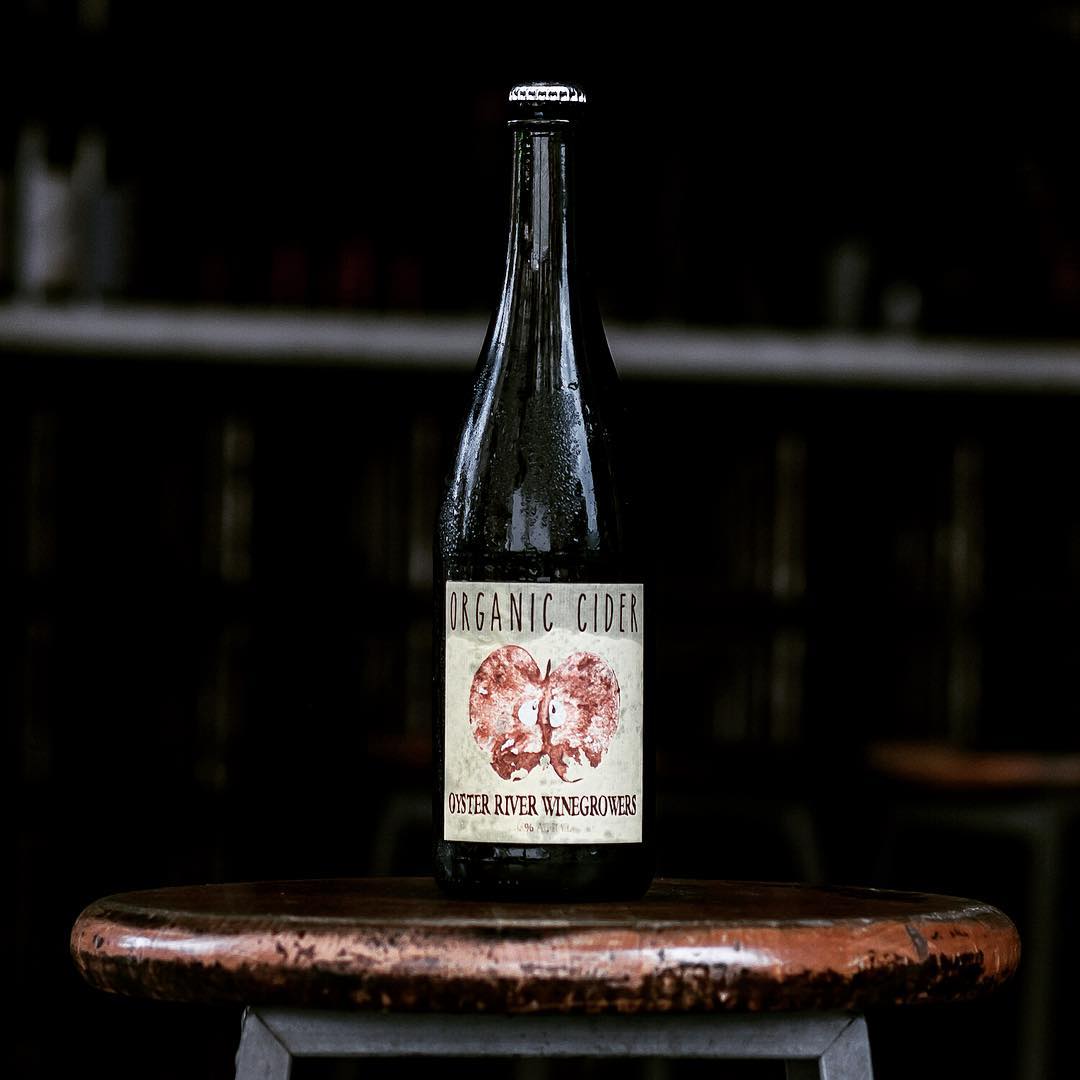 Heat? What heat? This #OrganicCider from #OysterRiverWinegrowers is sweating bullets just for you! Stop by!