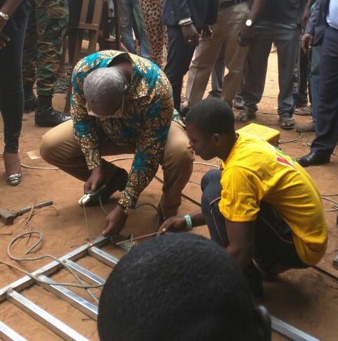 JDMahama's tweet image. With Anthony Dumenu, a school dropout, a while ago. With support from YES, Tony has a business &amp;amp; is an employer.