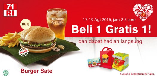 Psstt..Jangan sampe kelewatan promo buy 1 get 1  di Drive Thru McDonald's tanggal 17 Agustus nanti.. lengkapnya: