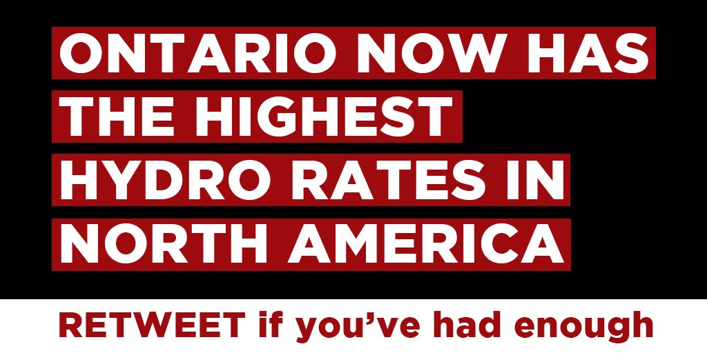 Ontario has now passed Hawaii to have the highest hydro rates in North America. RT if you can’t afford this! #onpoli