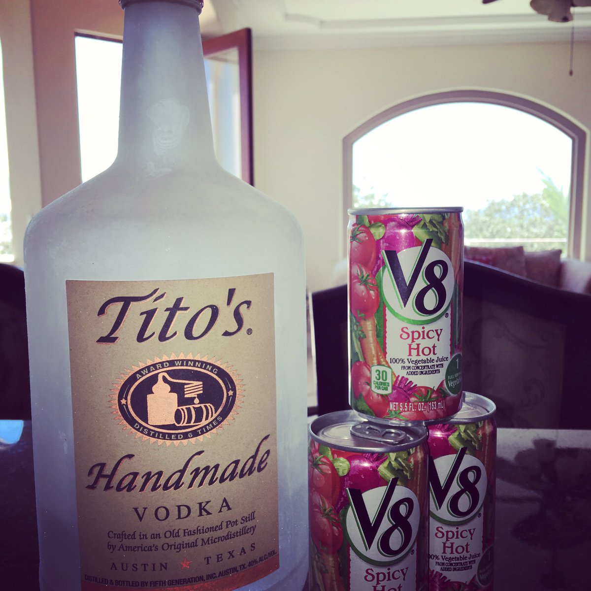 <a href="/TitosVodka/">TitosVodka</a> + <a href="/V8/">V8</a> = My own private <a href="/bloodymaryfesti/">Bloody Mary Festival</a> 🍹🍹🍹#bloodymary #brunch #vodka #hotsauce #spicy #bacon #lime