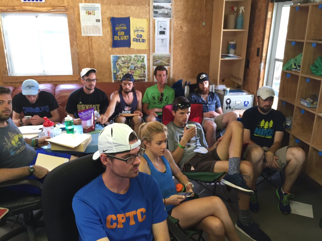 riley_masters's tweet photo. Hope the campers dont figure out all of the counselors are watching the 10k. Anarchy may ensue if they do @5starxc https://t.co/1e3vJnLOC3