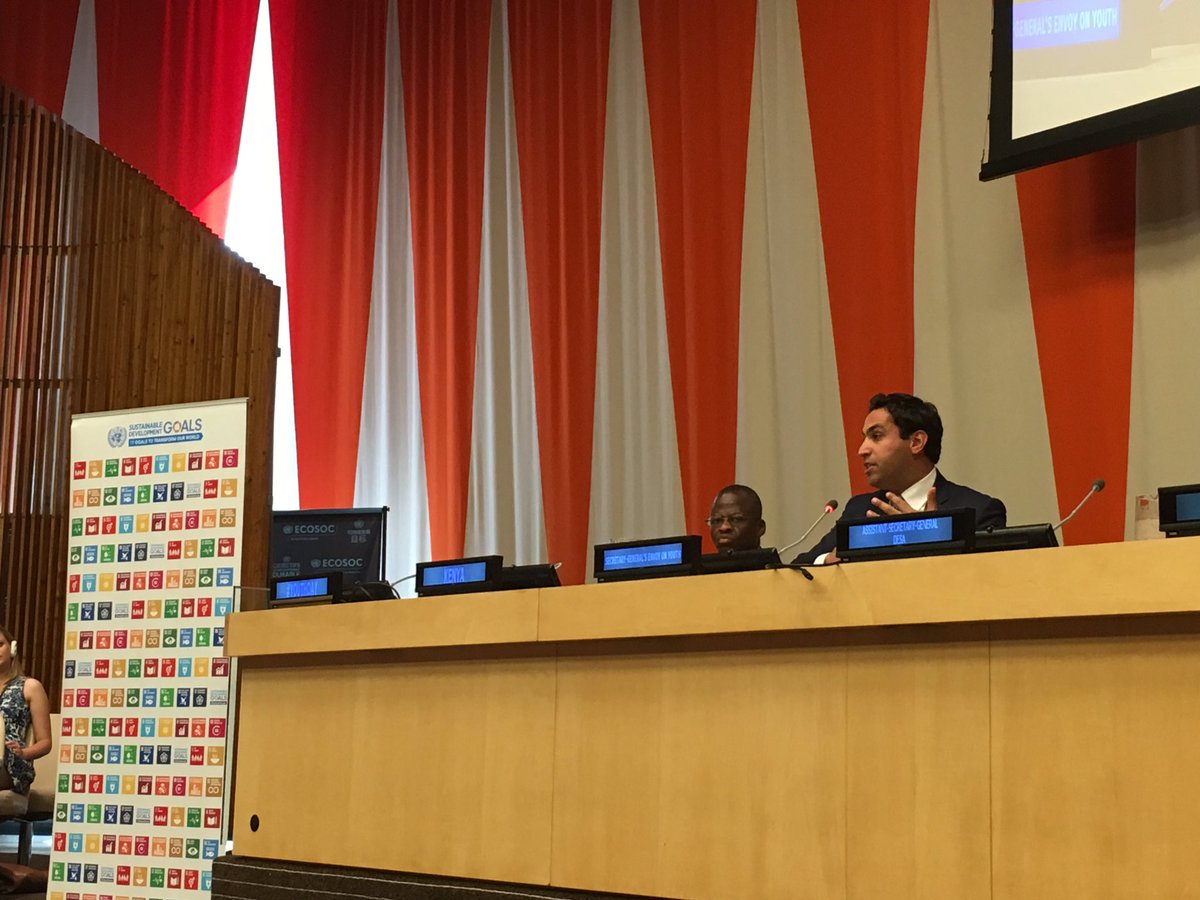 The <a href="/UNYouthEnvoy/">UN Youth Envoy</a> at #YouthDay event on #GlobalGoals. Watch LIVE webtv.un.org - bit.ly/2030Youth