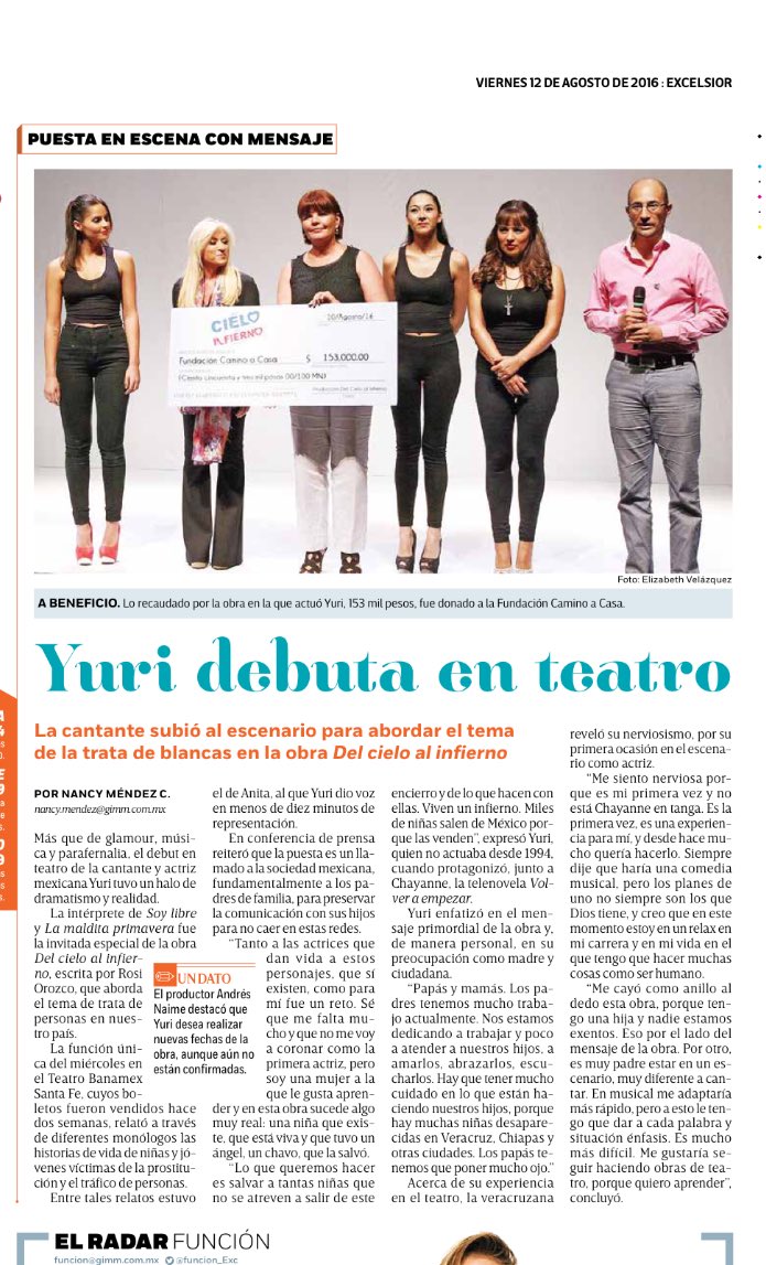 cieloainfierno's tweet photo. Gracias @Excelsior por acompañarnos en @cieloainfierno de @rosiorozco y el debut de @OficialYuri en @TeatroBanamex https://t.co/8g3e0OObCR