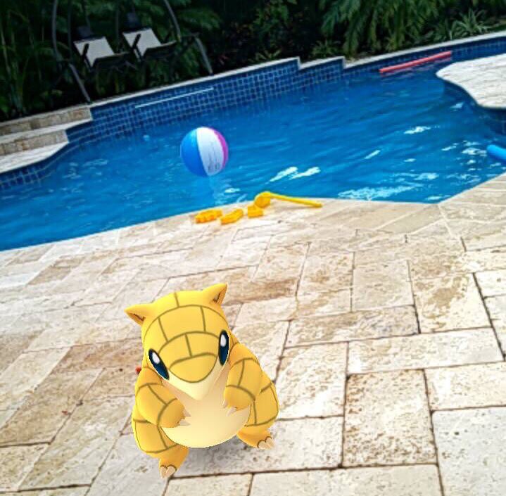 PokemonGOPiks's tweet photo. Submitted by Manuel. Here is a Sandshrew ready to have a pool party this weekend! 🏊😎🎉👙🍕#PokemonGoPiks #FridayPhoto https://t.co/vrfi6ZUOsY