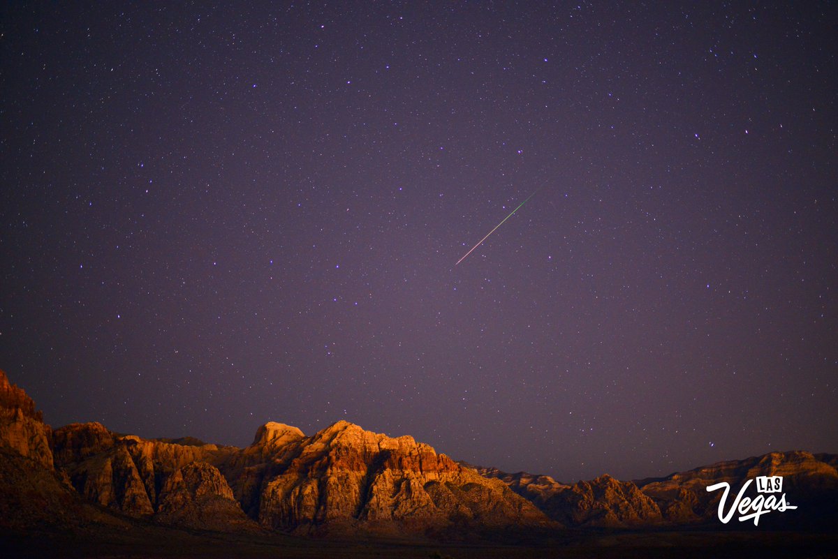LVNewsBureau's tweet photo. A #Perseids #meteor lights up near Red Rocks NCA just outside Las #Vegas. #PerseidMeteorShower https://t.co/IPwevoFQSD