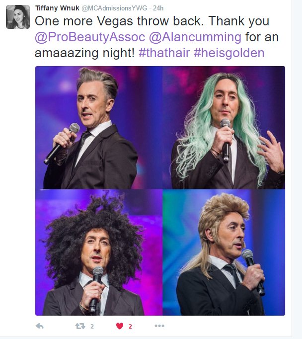 ProBeautyAssoc's tweet photo. Did you catch all of @Alancumming's look at #naha2016? Here are some amazing images by @MCAAdmissionsYWG! https://t.co/ryqjyU3W9i